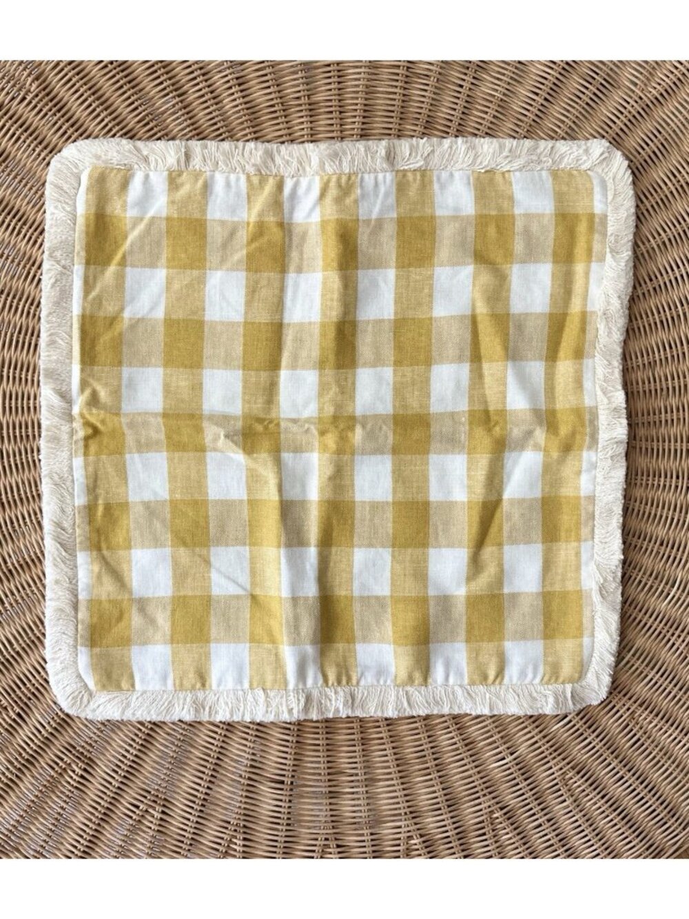 Serena & Lily Classic Linen Gingham Pillow Cover (20” SQ)(SAMPLE/NO TAGS)-Yellow